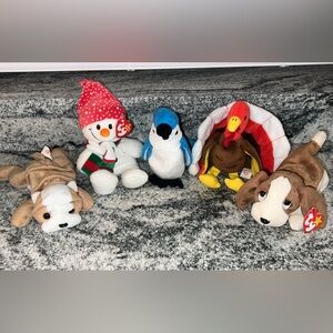 Ty Beanie Babies- Dogs, Blue Jay, Turkey , Holiday